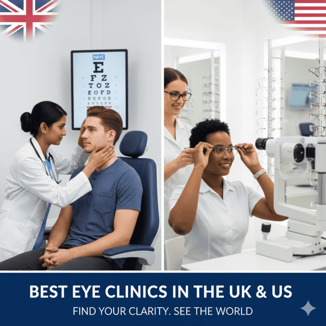 Eye specialist performing vision test at modern eye clinic UK and US